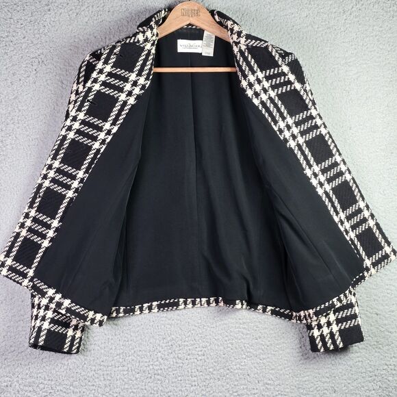 Villager Plaid Blazer Jacket 8 Black White Wool Blend Lined Padded Shoulder - Picture 12 of 14